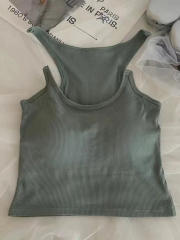 MQTIME  -  Invisible Strap Tank Top For Women Knit Ribbed Sleeveless Basic T-Shirt Cropped Corset Bustier Tops With Open Shoulder